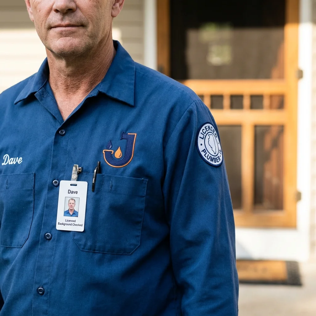 Licensed plumber showing ID badge in Elmwood, IL
