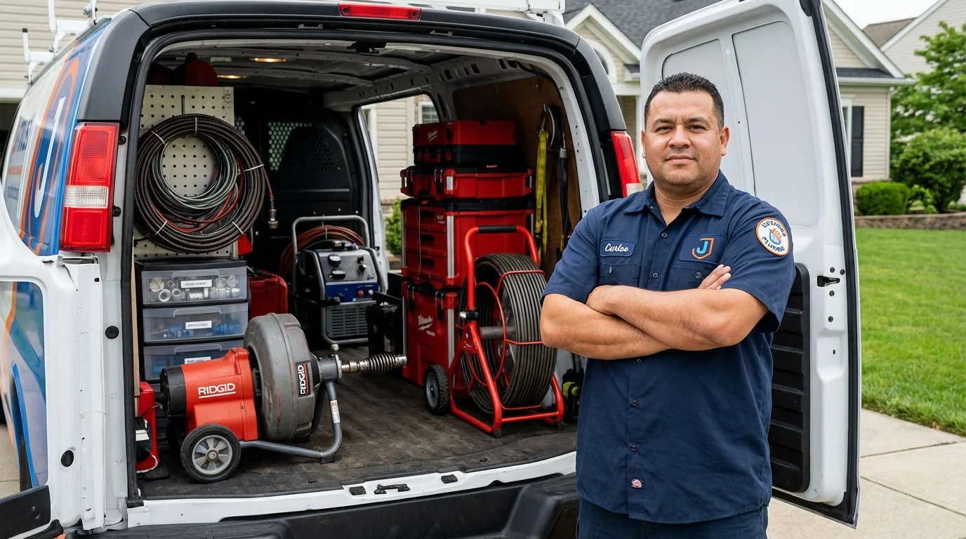 Professional drain cleaning equipment and Johns Plumbing LLC plumber in Elmwood