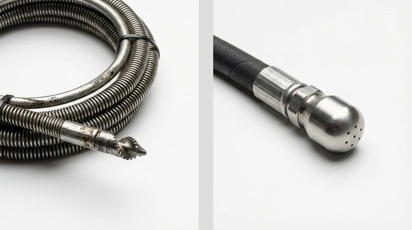 Drain snake cable and hydro jetting nozzle used for drain cleaning in Elmwood, IL