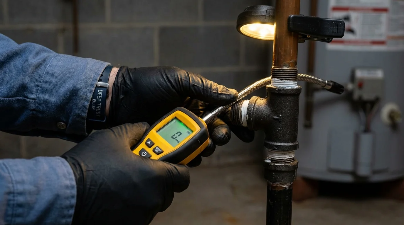 Gas leak detection with electronic sniffer by Johns Plumbing LLC in Elmwood