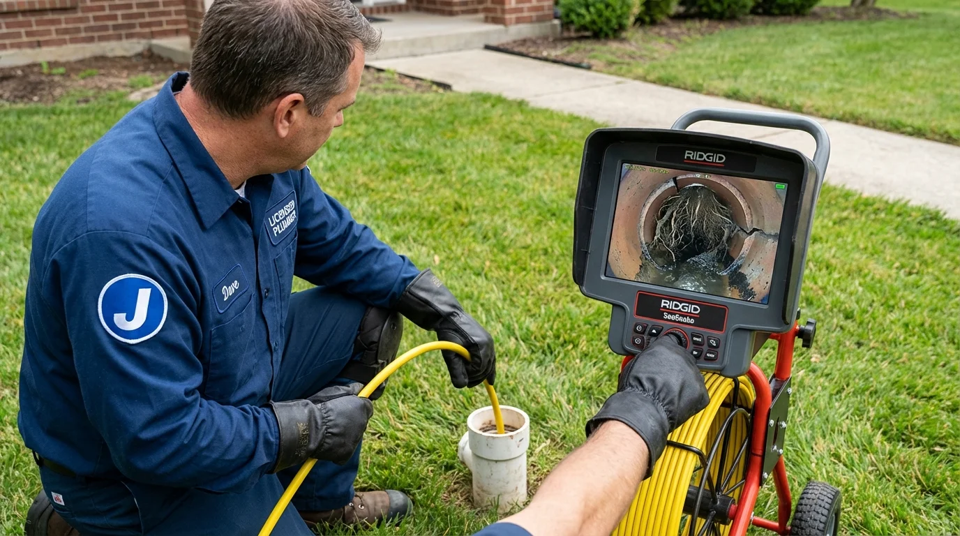 Sewer camera inspection being performed by Johns Plumbing LLC in Elmwood