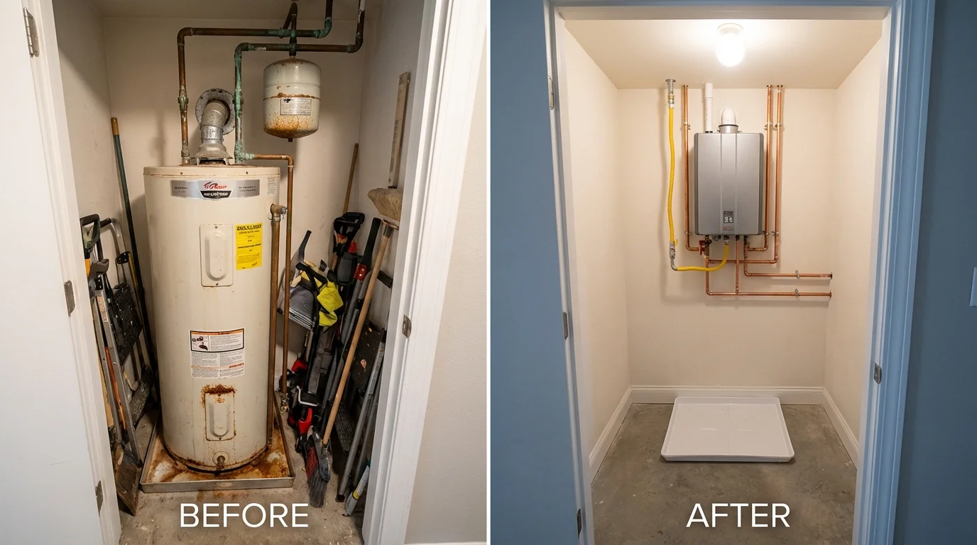 Tank water heater versus wall-mounted tankless unit comparison for Elmwood, IL homeowners