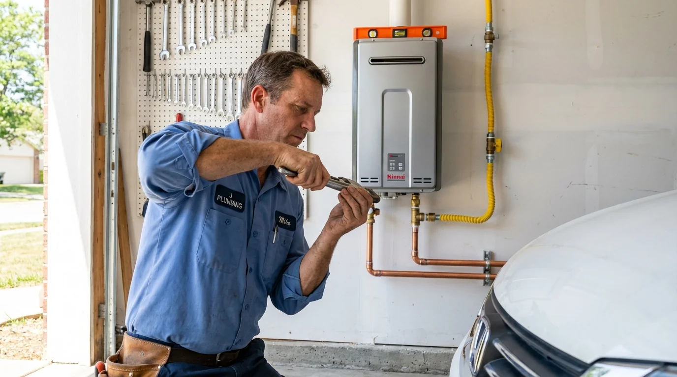 Tankless water heater installation by a Johns Plumbing LLC plumber in Elmwood